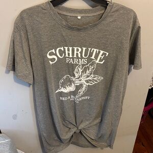 Gray Schrute Farms Graphic T-Shirt